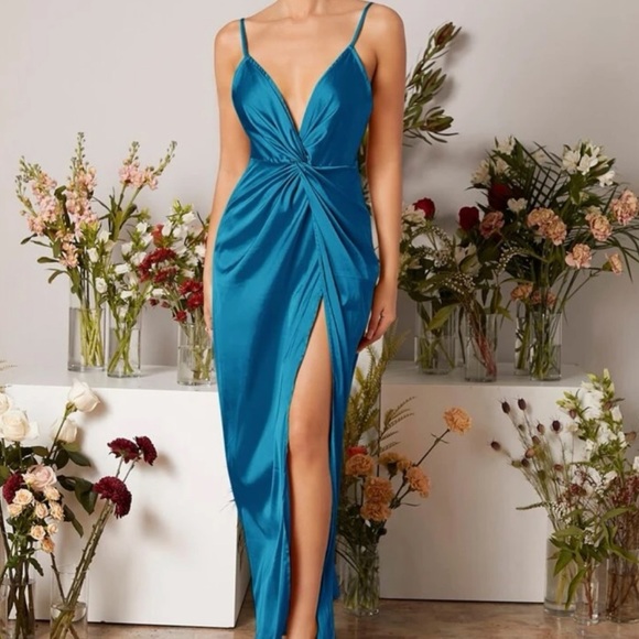 Dresses & Skirts - Teal Blue Satin Twist Front Cami Maxi Dress Sz XL (12) New